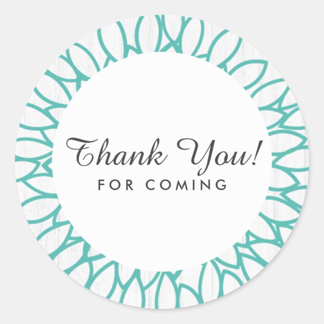 White Wood & Teal Floral Wreath Thank You Favour Classic Round Sticker (Front)
