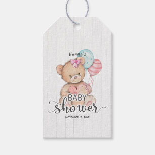 White Wood & Teddy Bear Girl Baby Shower Thank You Gift Tags