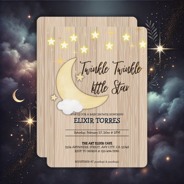 White Wood Twinkle Twinkle Little Star Baby Shower Invitation (Creator Uploaded)