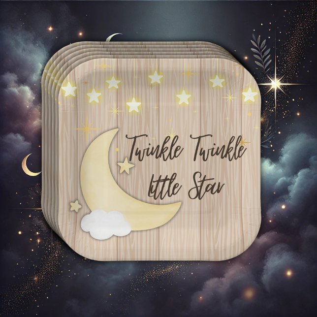 White Wood Twinkle Twinkle Little Star Baby Shower Paper Plate (Creator Uploaded)