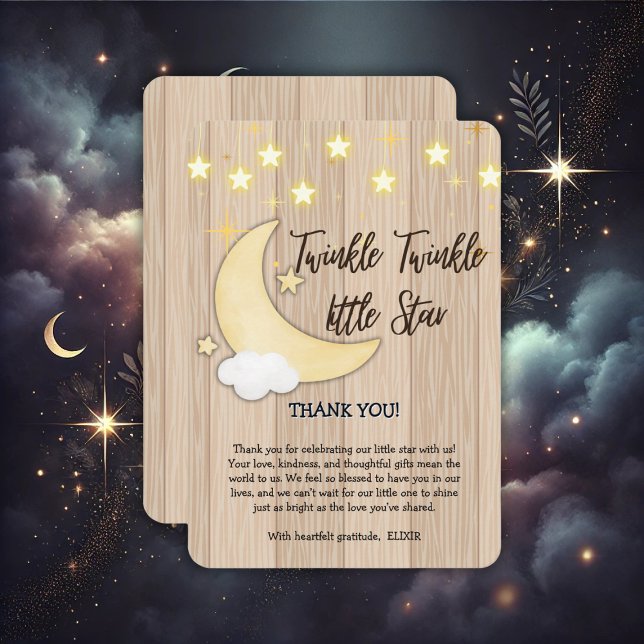 White Wood Twinkle Twinkle Little Star Baby Shower Thank You Card (Creator Uploaded)