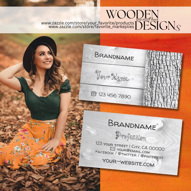 White Wooden Boards Rustic Tree Bark Wood Grain Business Card (Creator Uploaded)