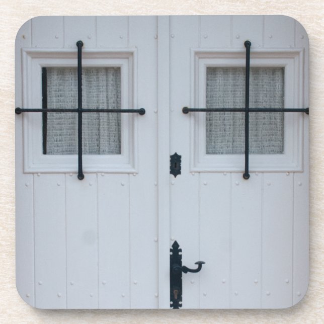 White Wooden Door With Black Wrought Iron Bars Coaster (Front)