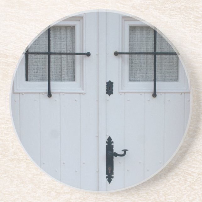 White Wooden Door With Black Wrought Iron Works Coaster (Front)