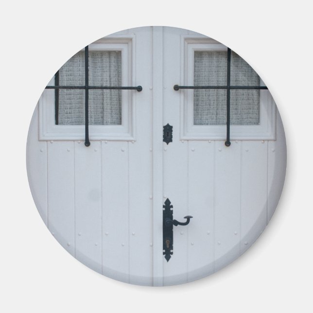 White Wooden Door With Black Wrought Iron Works Magnet (Front)