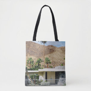 WHITE WOODEN FENCE NEAR GREEN PALM TREE DURING DAY TOTE BAG
