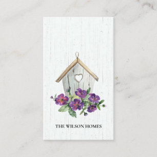 WHITE WOODEN FLORAL BIRDHOUSE REAL ESTATE REALTOR BUSINESS CARD