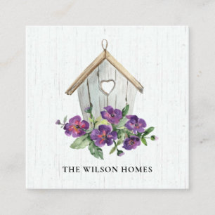 WHITE WOODEN FLORAL BIRDHOUSE REAL ESTATE REALTOR SQUARE BUSINESS CARD