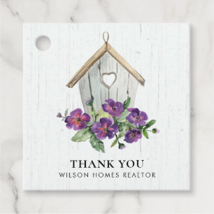 WHITE WOODEN FLORAL BIRDHOUSE REALTOR THANK YOU FAVOUR TAGS
