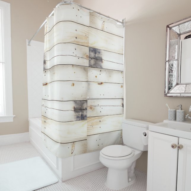 White wooden planks shower curtain (In Situ)