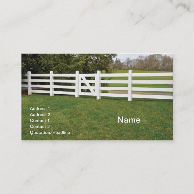 white wooden post fence and gate business card (Front)