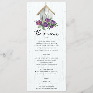 WHITE WOODEN RUSTIC FLORAL BIRDHOUSE WEDDING MENU