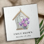 White Wooden Rustic Purple Tulip Floral Birdhouse  Tile<br><div class="desc">If you need any further customisation please feel free to message me on yellowfebstudio@gmail.com.</div>