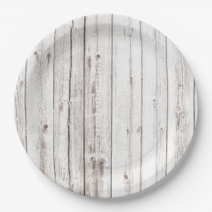 White Woodgrain Vintage Rustic Paper Plate