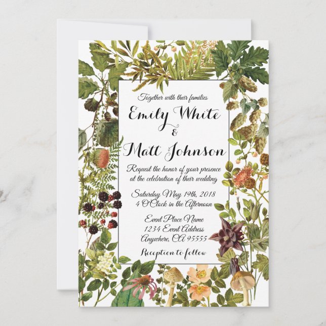 White Woodland Floral Wedding Invitation (Front)