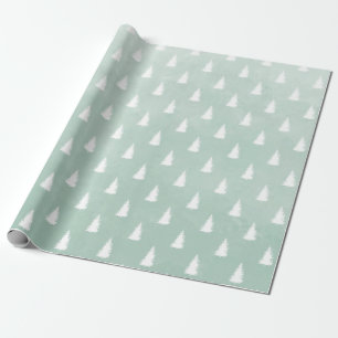  White Woodland Forest Spruce Trees Mint Green Wrapping Paper