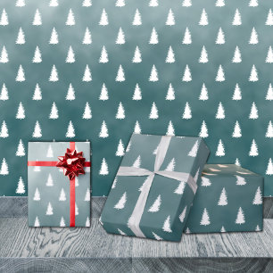  White Woodland Forest Trees Blue Spruce Wrapping Paper