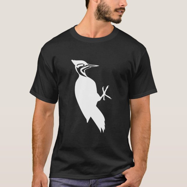 White Woodpecker Bird Print T-Shirt (Front)