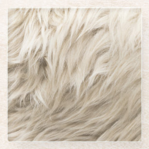 White Wool Fluffy Texture Background Glass Coaster
