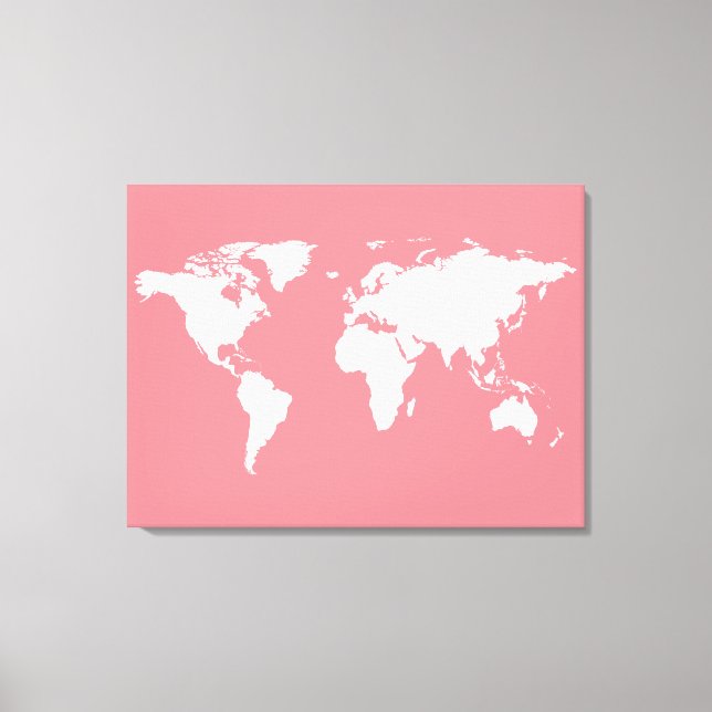 white world-map on pink canvas print (Front)