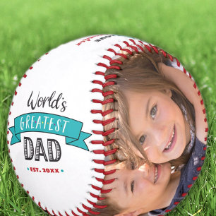 White World’s Greatest Dad Turquoise Banner Photo Baseball