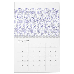 White wrapping paper with a subtle, repeating patt calendar