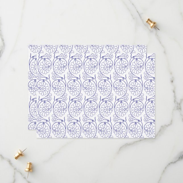 White wrapping paper with a subtle, repeating patt save the date (Front/Back In Situ)