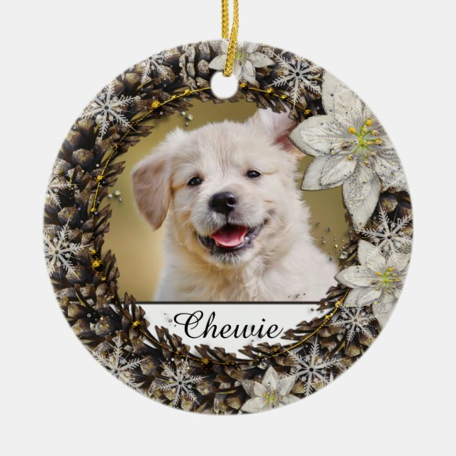 White Wreath Pet Memorial Ceramic Tree Decoration (Front)