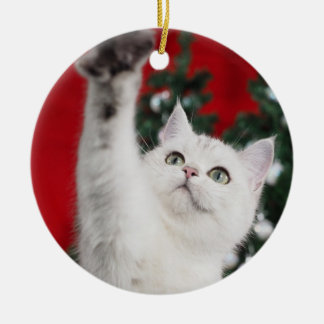 White XMAS Cat Ceramic Tree Decoration