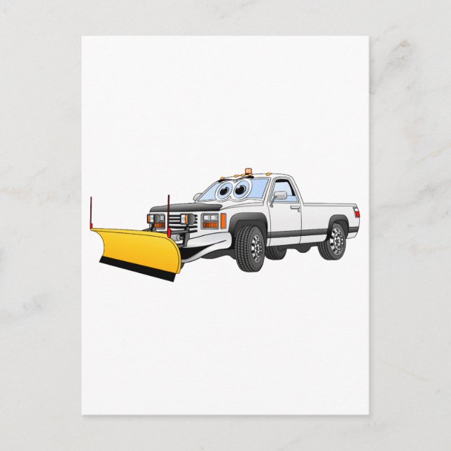 White Y Pick Up Snow Plough Cartoon Postcard (Front)
