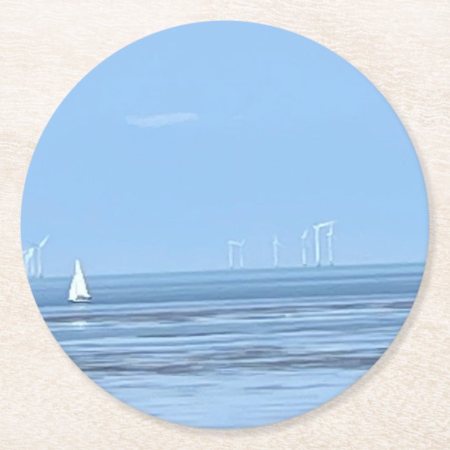 White Yacht and Tranquil Seas Round Paper Coaster (Front)