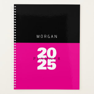 White Year & Name, Title, Black & Hot Pink Planner