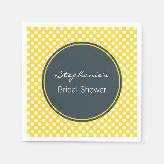 White, Yellow and Charcoal Polka Dot Bridal Shower Napkin (Front)
