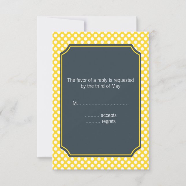 White, Yellow and Charcoal Polka Dot RSVP Card (Front)