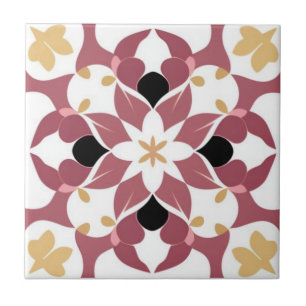 White, yellow, and dark pink floral tile