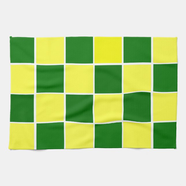 White, Yellow and Green Checkers Kitchen Towel (Horizontal)