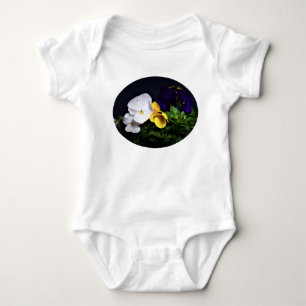 White Yellow and Purple Pansies Baby Bodysuit