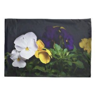White Yellow and Purple Pansies Pillowcase