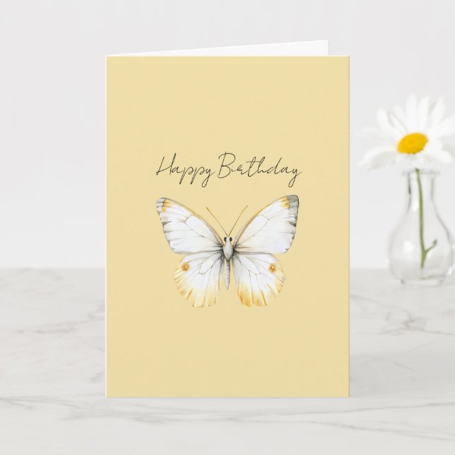 White Yellow Butterfly Birthday Card (Small Plant)