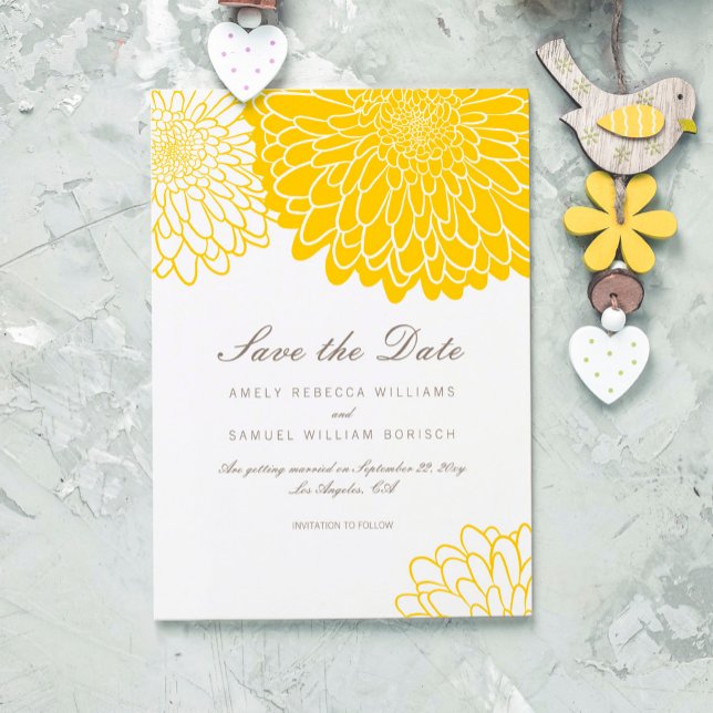 White Yellow Chrysanthemum Simple Save the Date Invitation (Creator Uploaded)