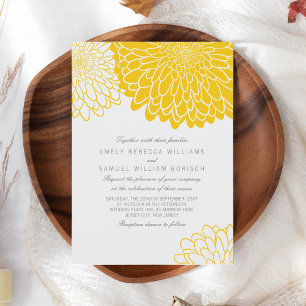 White Yellow Chrysanthemum Simple Stylish Wedding Invitation