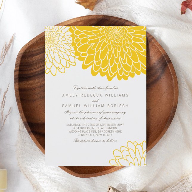 White Yellow Chrysanthemum Simple Stylish Wedding Invitation (Creator Uploaded)