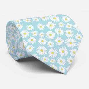 White yellow cyan daisy flower pattern tie