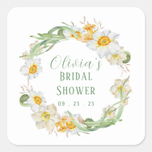 White & Yellow Daffodil Bridal Wedding Shower Square Sticker