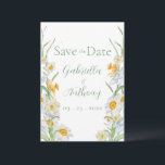 White & Yellow Daffodil Floral Green Script Save The Date<br><div class="desc">Pretty yellow and white Daffodil floral border done in soft watercolors are perfect for this spring and summer wedding “Save the Date” wedding reminder. Coordinating green script and typography. Customise as needed. To customise click the "customise further" link and use the design tool to make changes. Many different paper selections,...</div>