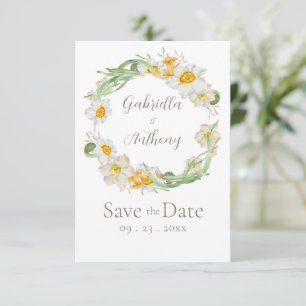 White & Yellow Daffodil Floral Save the Date