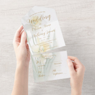White & Yellow Daffodil Wedding All In One Invitation
