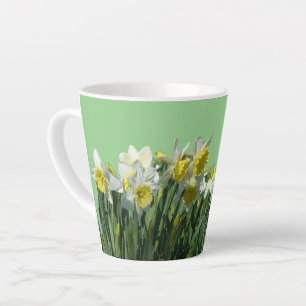 White & Yellow Daffodils Cust. BC Green Latte Mug