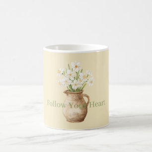 White Yellow Daffodils Floral Coffee Mug