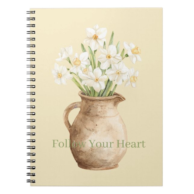White Yellow Daffodils Floral Notebook (Front)